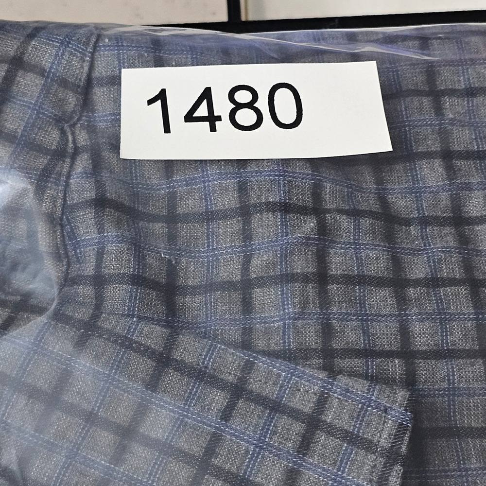 Thomas Dean Button Up Shirt Mens XL Grey Blue Grid Plaid Cotton Business Casual - Picture 9 of 9